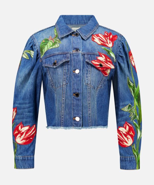 Elijah Embellished Applique Cropped Denim Jacket