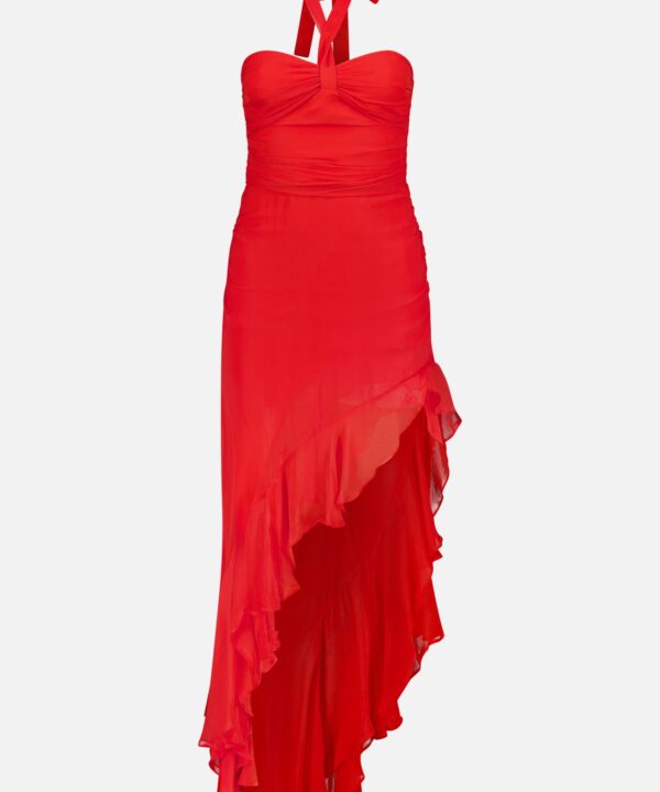 Marabou High Low Ruffle Hem Dress