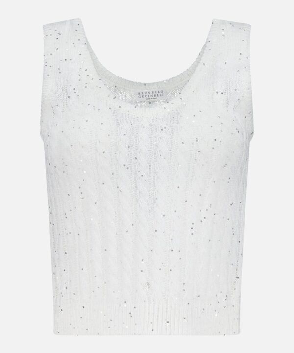 Linen Charming Cable Scoop Neck Tank Top