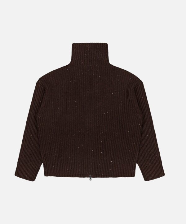 Cashmere Double Shiny Rub Zip Cardigan Sweater - Image 3
