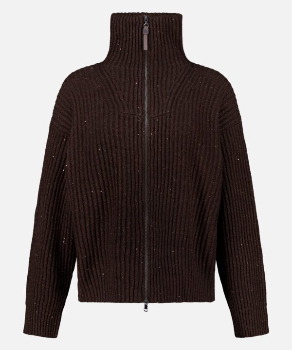 Cashmere Double Shiny Rub Zip Cardigan Sweater