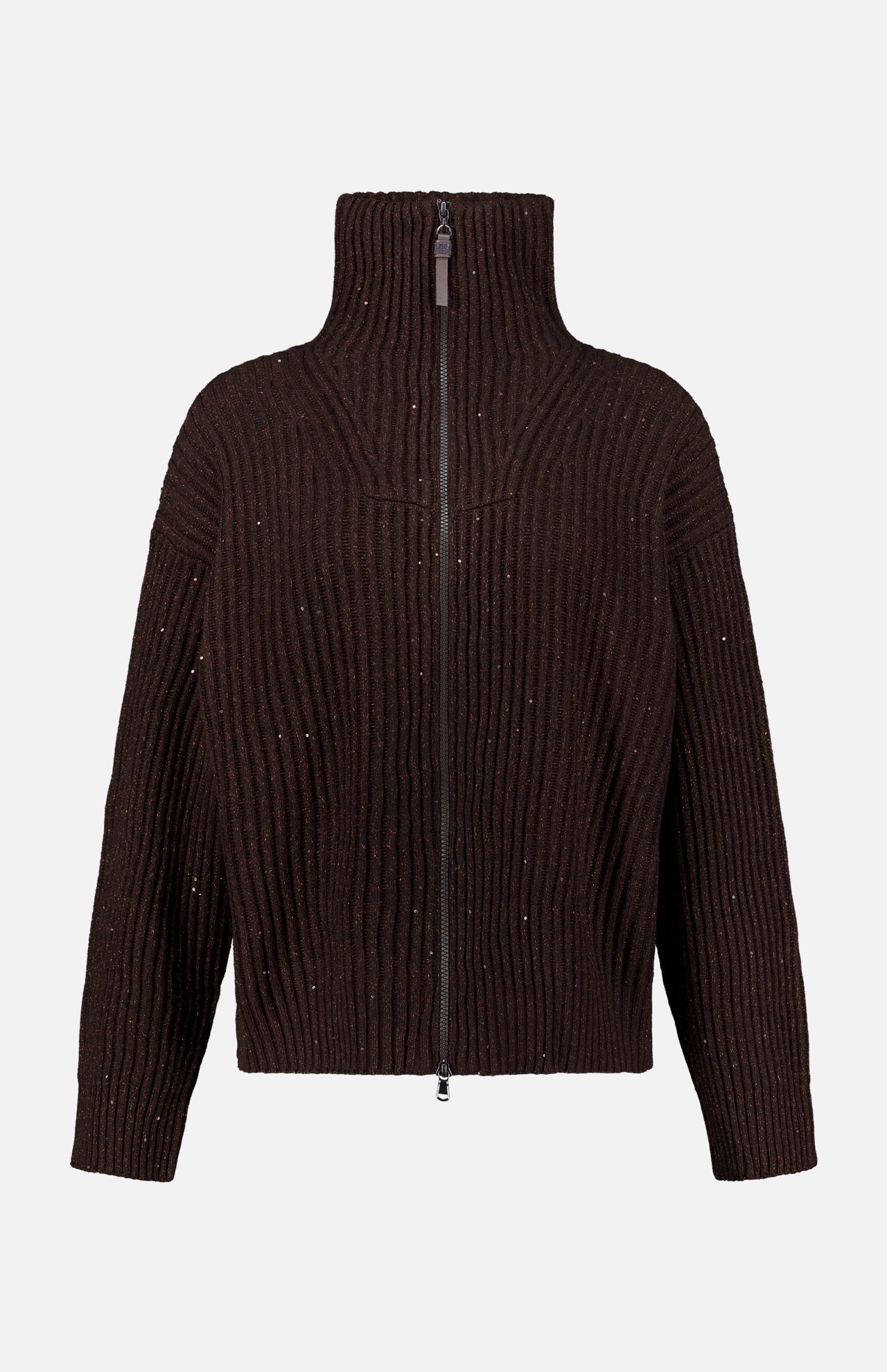 Cashmere Double Shiny Rub Zip Cardigan Sweater