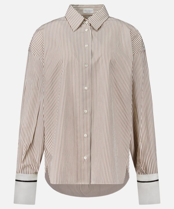 Cotton Stripe Button Up with Monili Cuff Blouse
