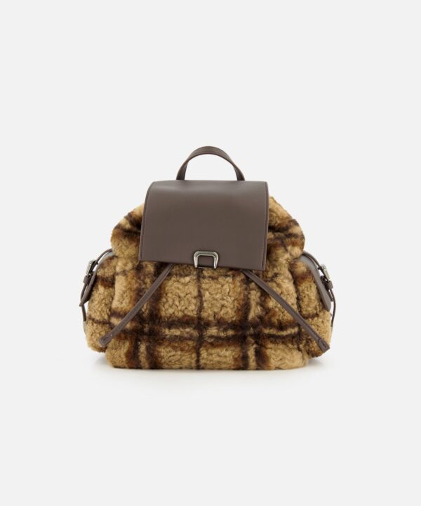Brunello Cucinelli Tartan Curly Shearling Backpack