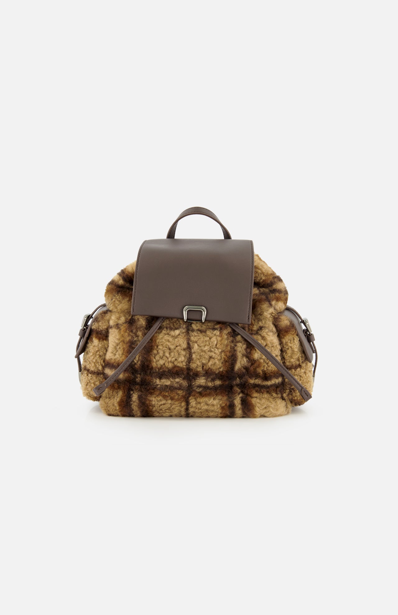 Brunello Cucinelli Tartan Curly Shearling Backpack