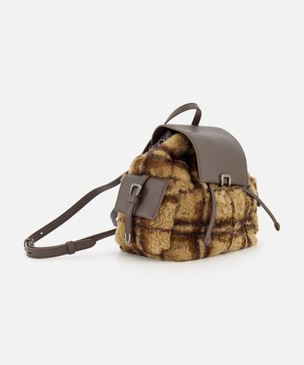 Alternative view of Brunello Cucinelli Tartan Curly Shearling Backpack