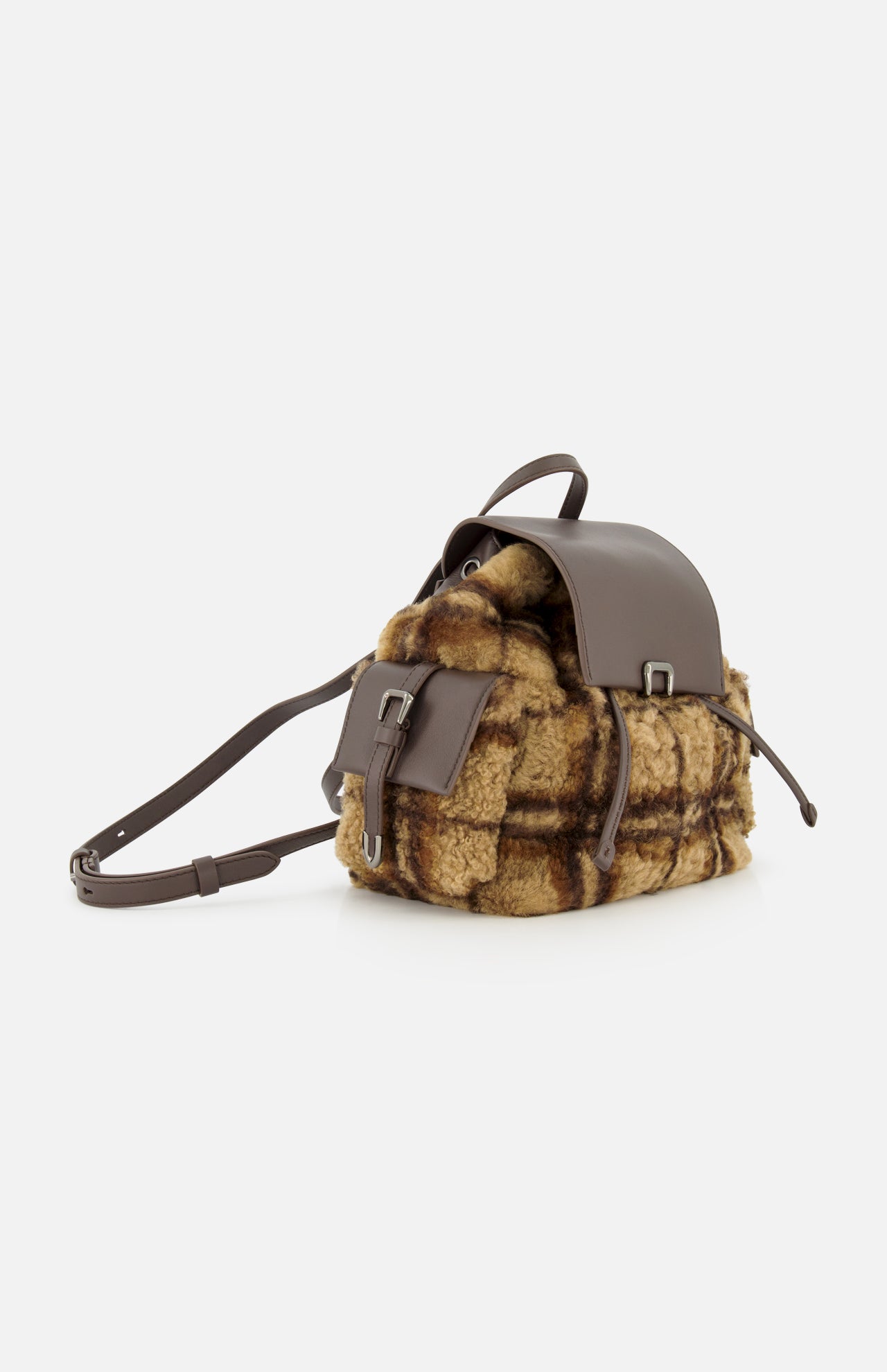 Brunello Cucinelli Tartan Curly Shearling Backpack - Image 2