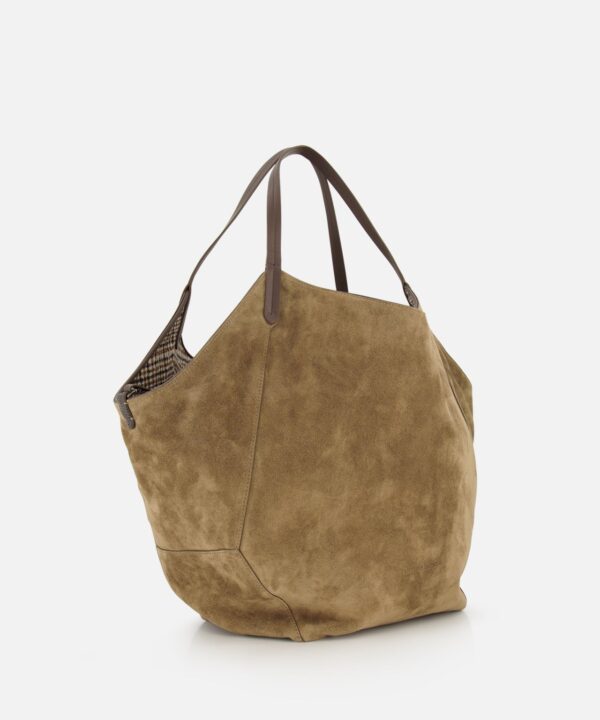 Brunello Cucinelli Wool Check & Suede Large Reversible Bag - Image 3