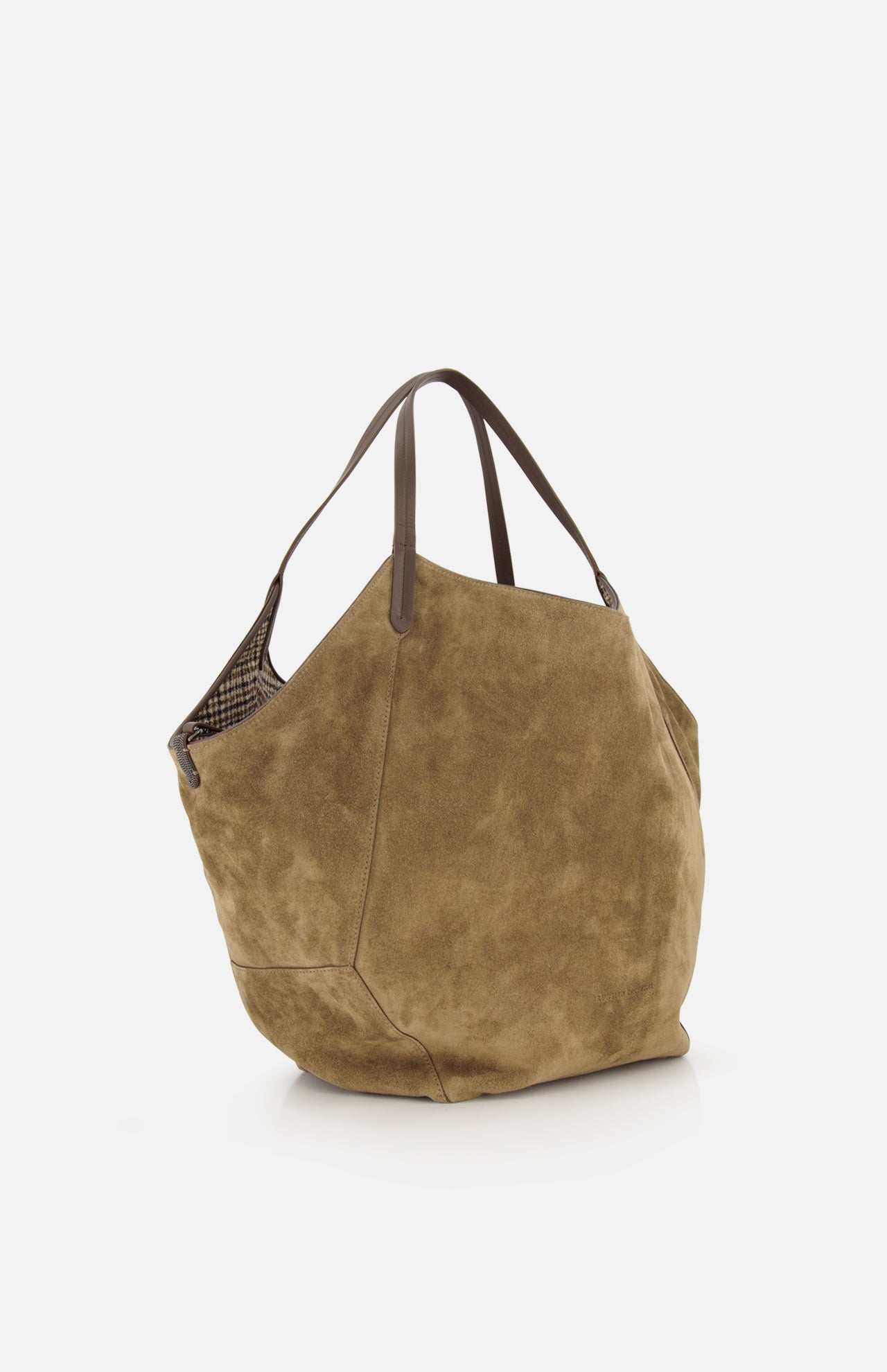 Brunello Cucinelli Wool Check & Suede Large Reversible Bag - Image 3