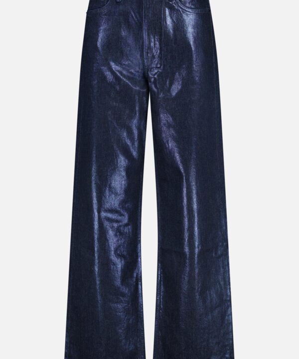 Logan Shiny Wide Leg Pant in Dark Rinse Foil