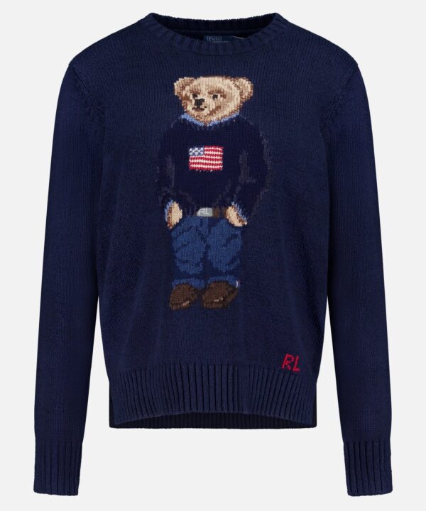 Cotton Linen Long Sleeve Bear Pullover Sweater