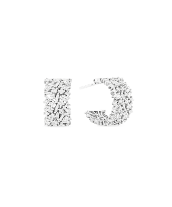 Alternative view of Fireworks Small White Diamond Hoops