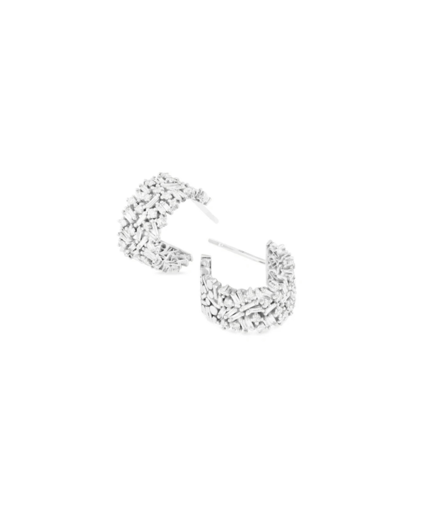 Fireworks Small White Diamond Hoops