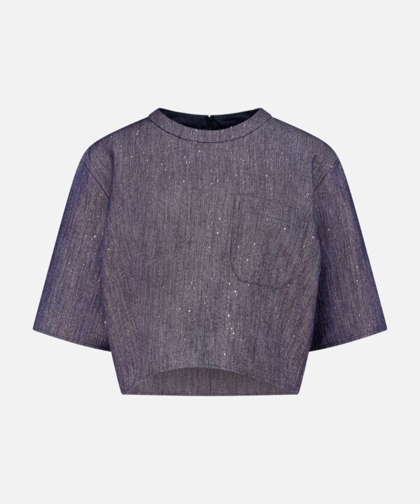 Ex Cropped Sequin Denim T Shirt